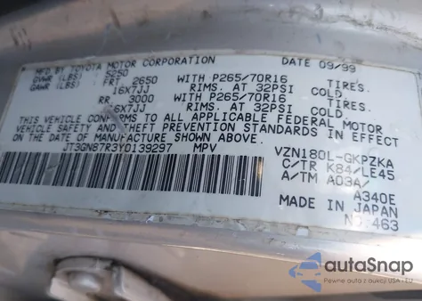 2000 Toyota 4Runner Limited V6 from USA, damaged, VIN JT3GN87R3Y0139297